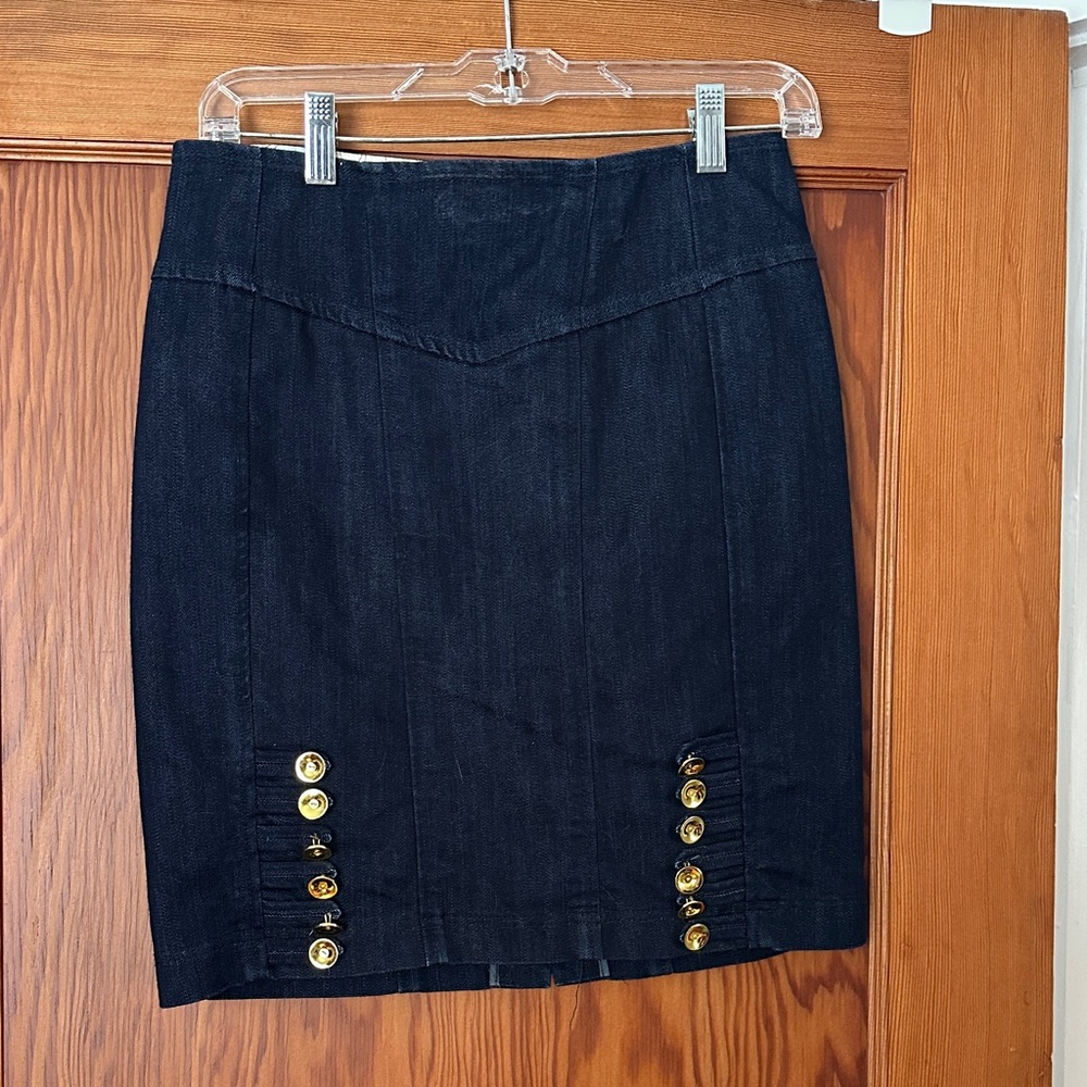 Leifsdottir Navy Skirt with Gold Button Details